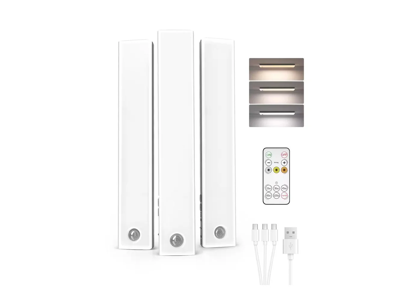 **EZVALO - 11 in. Wireless USB Charging Integrated LED Linkable Under Cabinet Light Smart Recessed Lighting-3 Pack - White**
