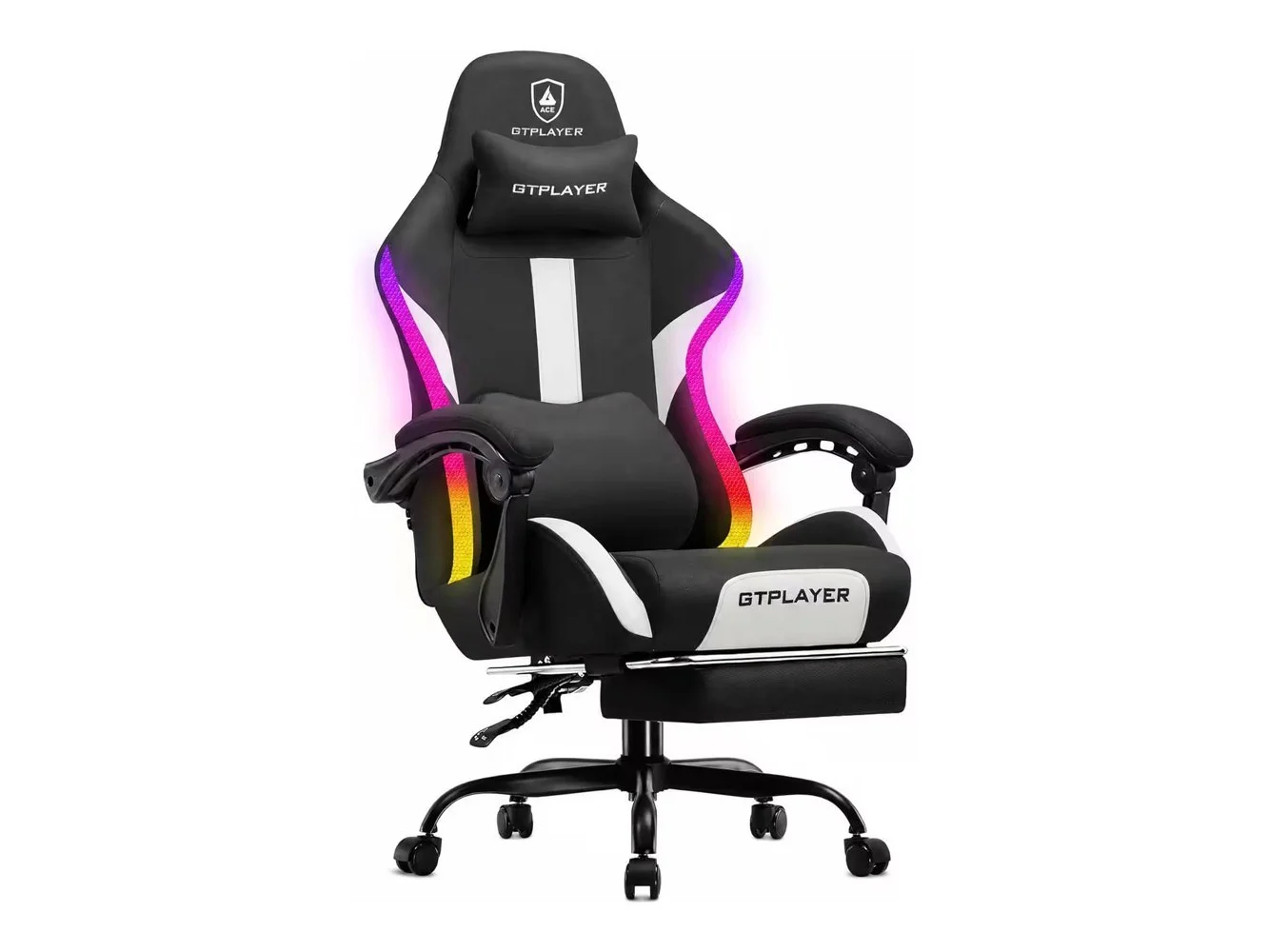 **GTPlayer - RGB Gaming Chair Ergonomic Computer Chair Breathable Fabric Computer Gamer Chair Racing Style RGB LED Lights - RGB Black**