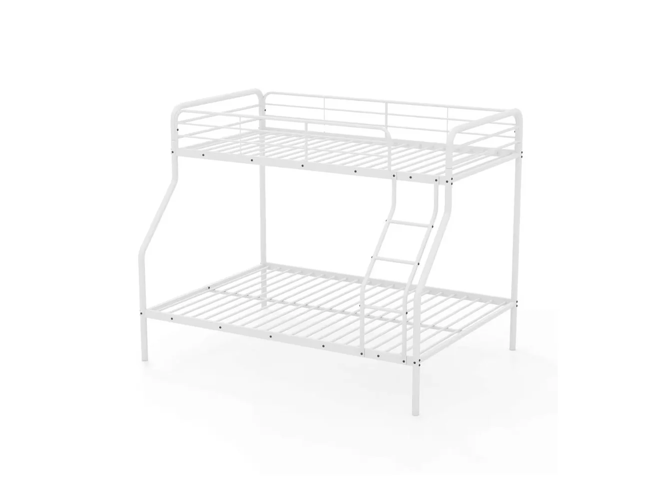 **Costway - Twin over Full Metal Bunk Bed with Inclined Ladder Safety Guardrail, Slat Support - White**