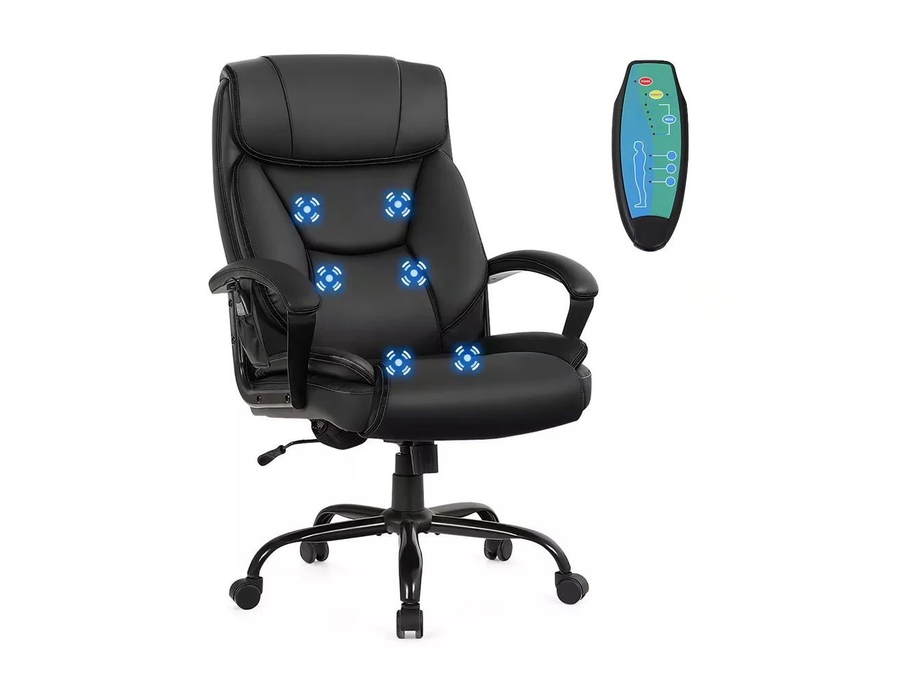 **Costway - Big & Tall Executive PU Leather Massage Chair - Black**