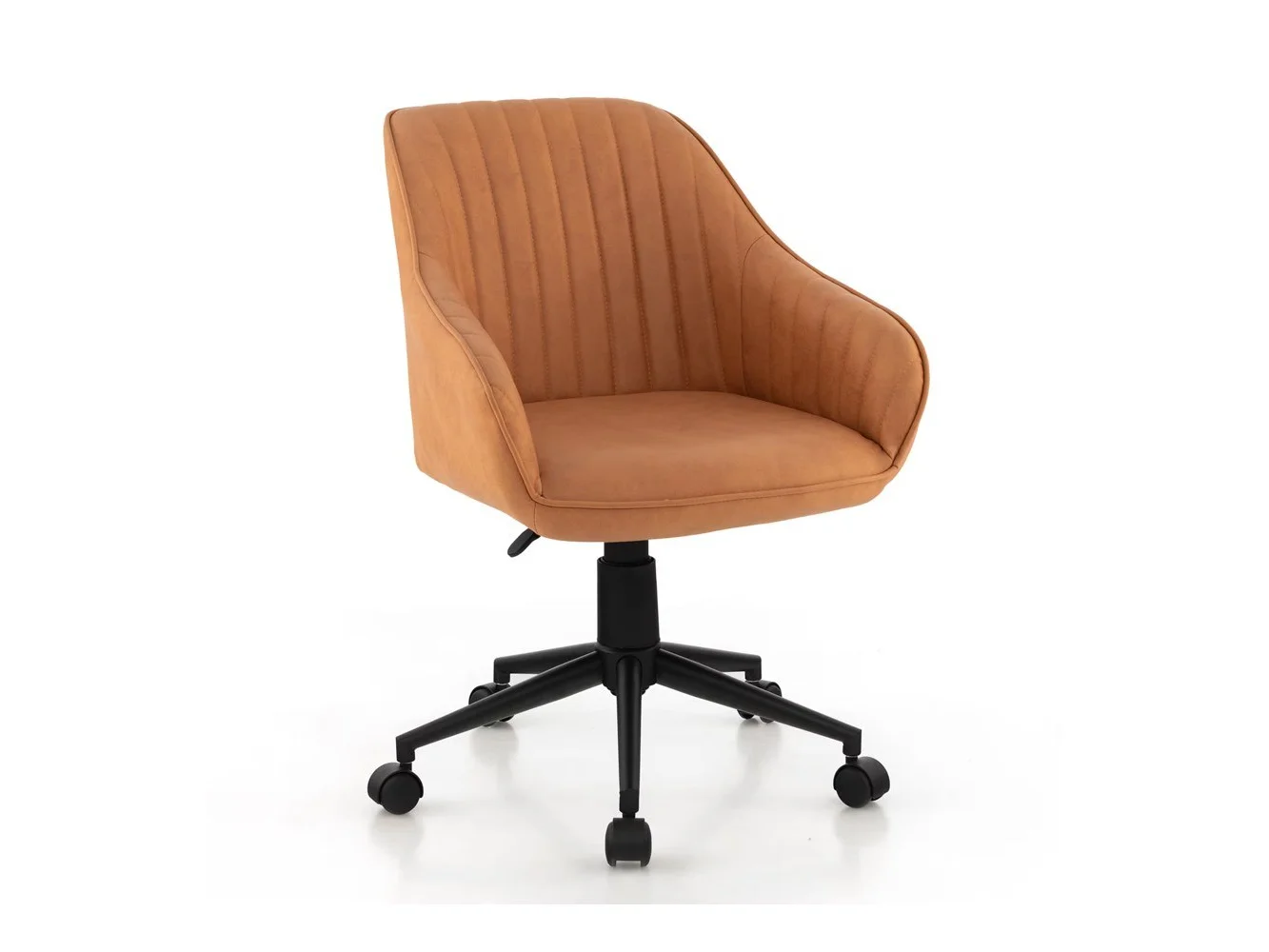 **Costway - PU Leather Office Arm Chair with Adjustable Swivel - Brown**