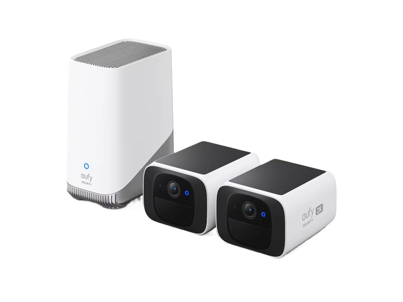 **eufy - SoloCam S220, 2-Outdoor Wireless 2K Solar Powered Security Cameras with Homebase 3 - White**