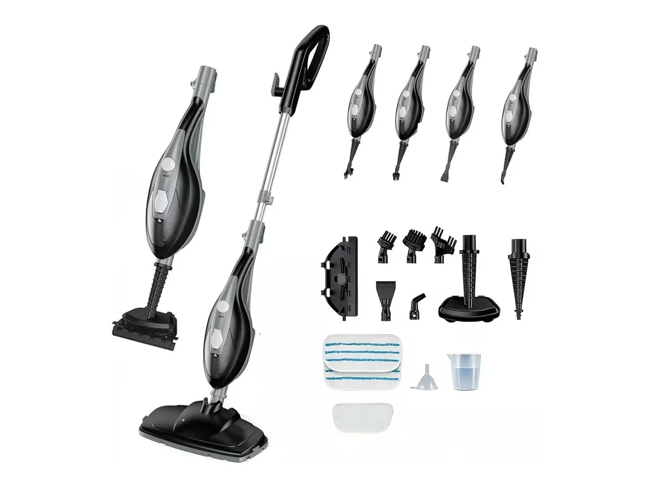 **Sweet - 10-in-1 Steam Mop, 1550W Detachable Handheld Steam Cleaner for Floor Cleaning, 16FT Cord, 2 Washable Pads - Black Grey**