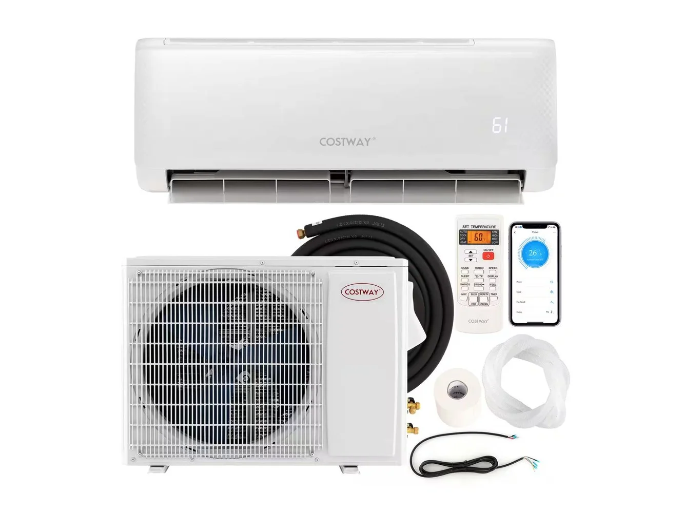 **Costway - 24,000 BTU Mini Split Air Conditioner AC Unit with Heat Pump & Alexa Googlehome Remote Control - White**