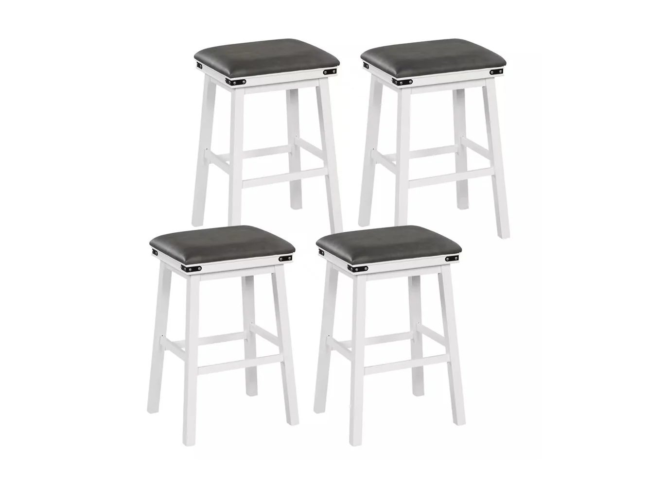 **Gymax - PU Leather Bar Stools Set of 4 30'' Counter Height Dining Stools w/ Upholstered Seat - White, Gray**