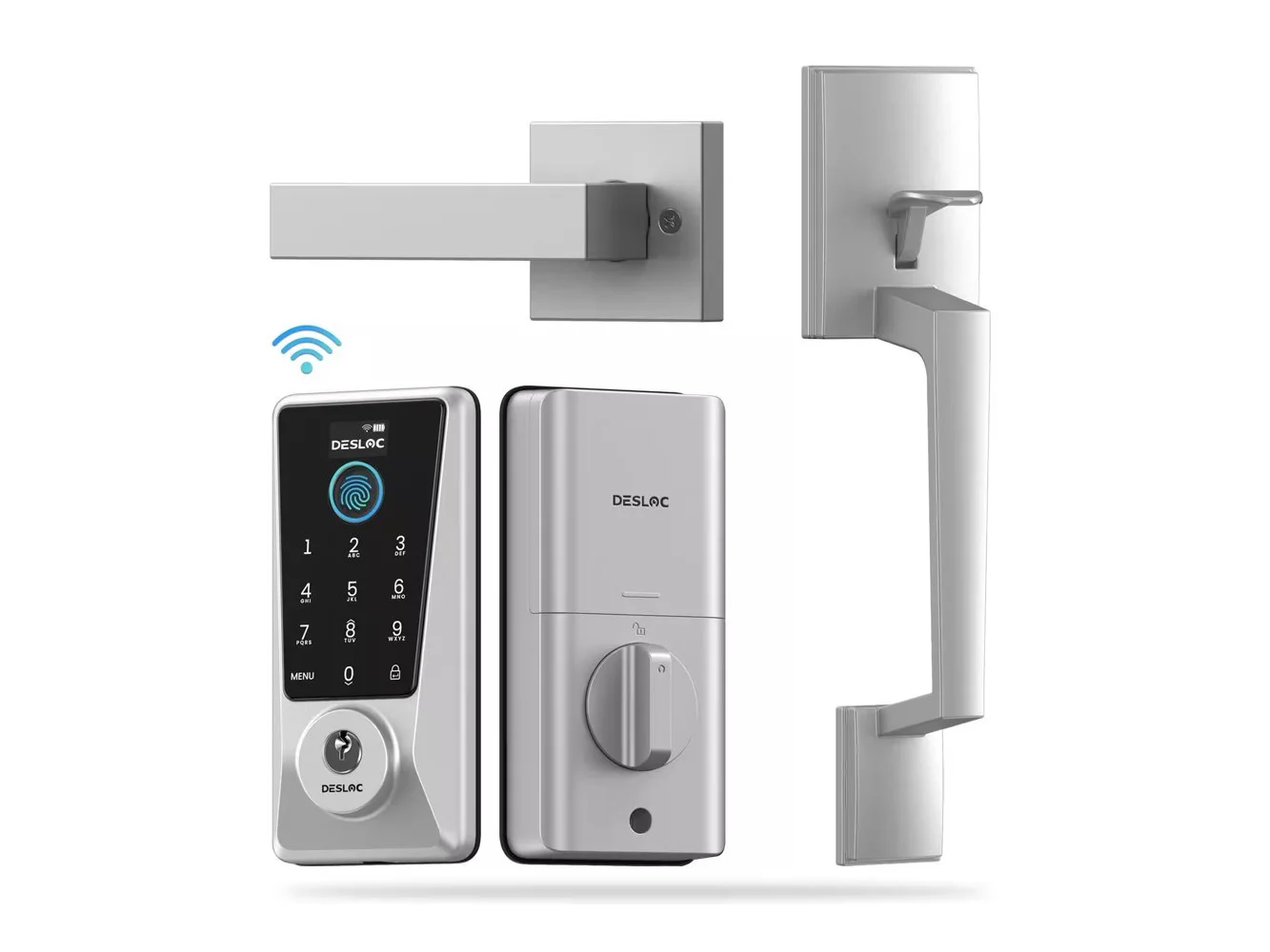 **DESLOC - D110 Plus WiFi Smart Door Lock with Handle, Smart Keypad Deadbolt with APP Control and Fingerprint for Front Door - Silver**