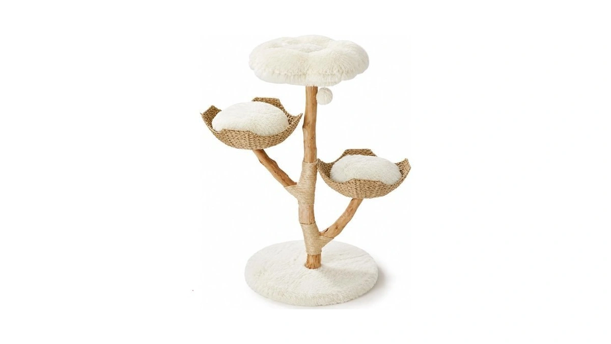 Erinnyees 44.5-inch Natural Wood Cat Tree With 2 Handwoven Baskets