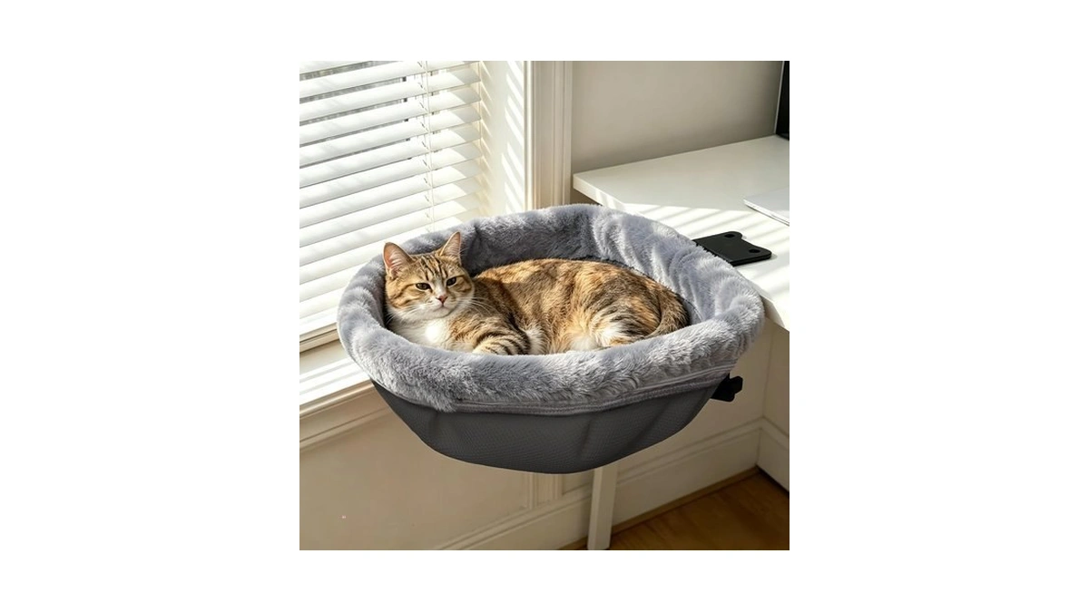 Evibox Cat Desk Bed, Desk Mounted Cat Hammock With Steel