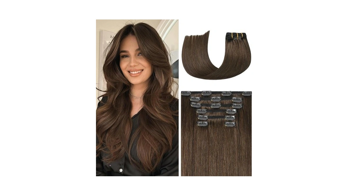 Ukira Clip In Hair Extensions Real Human Hair Medium Brown