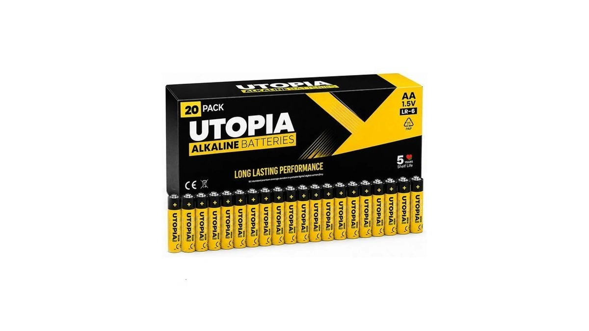 Utopia Home 1.5v Alkaline Double A Batteries, 20 Pack Aa