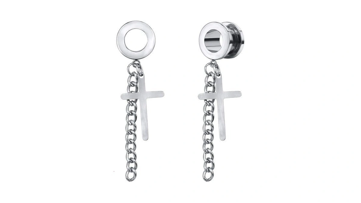 Zs Vintage Moon Dangle Ear Tunnels Plug Stainless Steel Screw