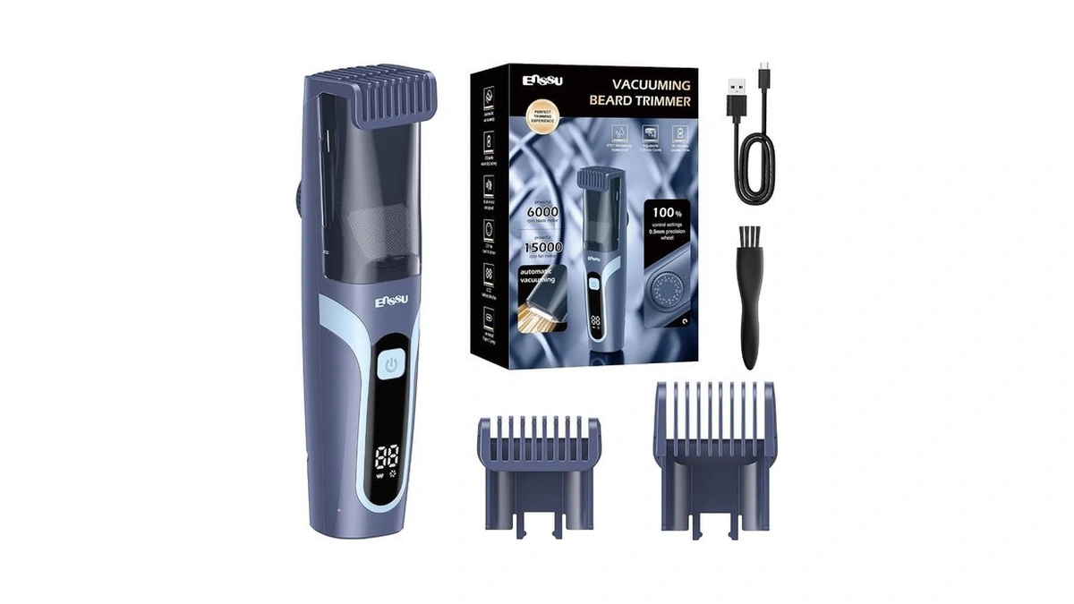 Enssu Vacuum Beard Trimmer For Men For Less Mess, Cordless