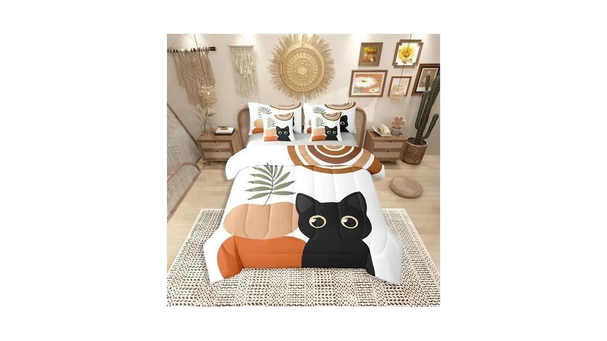 Erosebridal 7 Pcs Kids Funny Cat Bedding Set Boho Mid