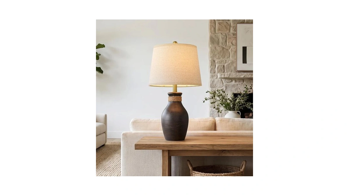 Usumkky 22.5" Farmhouse Ceramic Table Lamp Coastal Bedside Lamp Dark