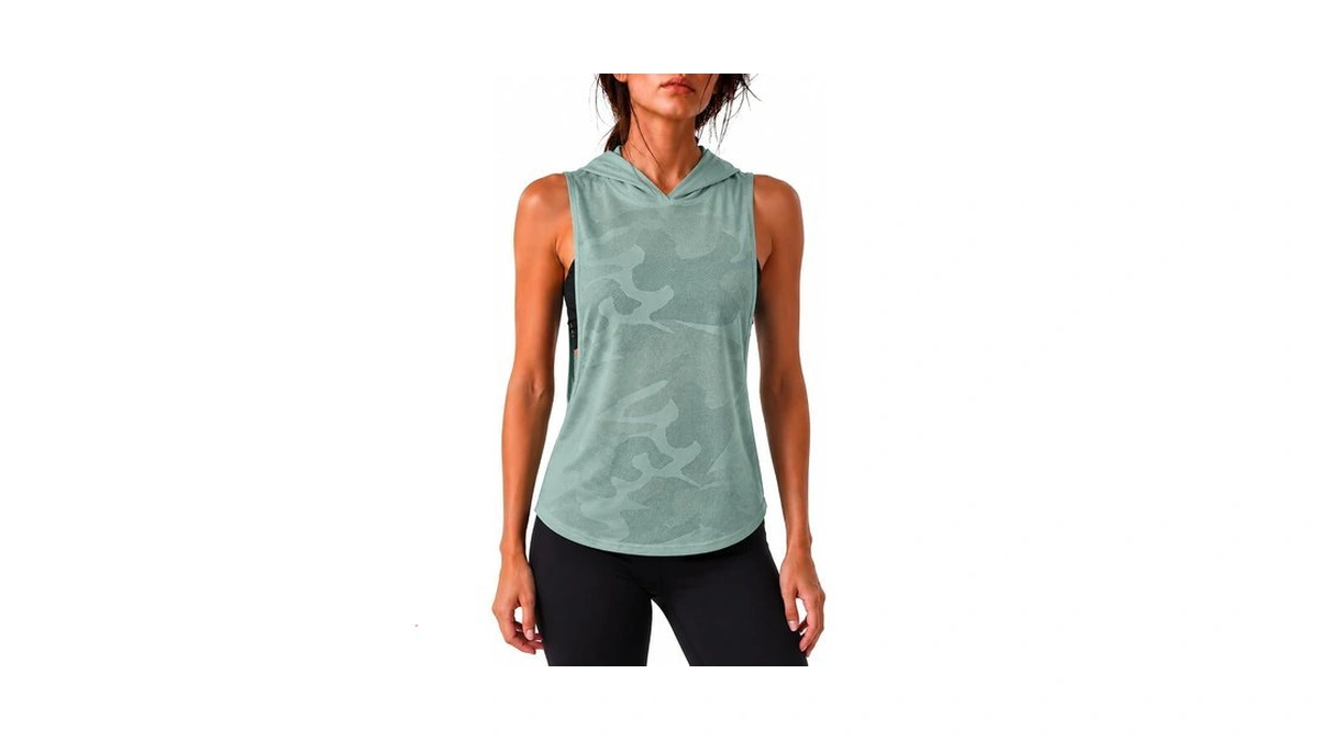 Women's Camo Sleeveless Hoodies Open Side Workout Tops Green Green