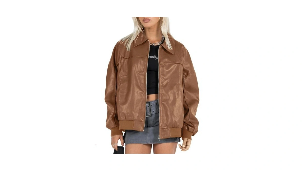 Eshesy Women's Oversized Leather Jacket Faux Suede Boyfriend Motorcycle Full