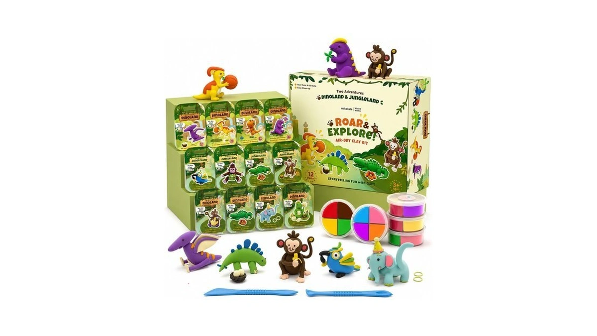 Air Dry Clay Kit For Kids - 12 Dinosaur &