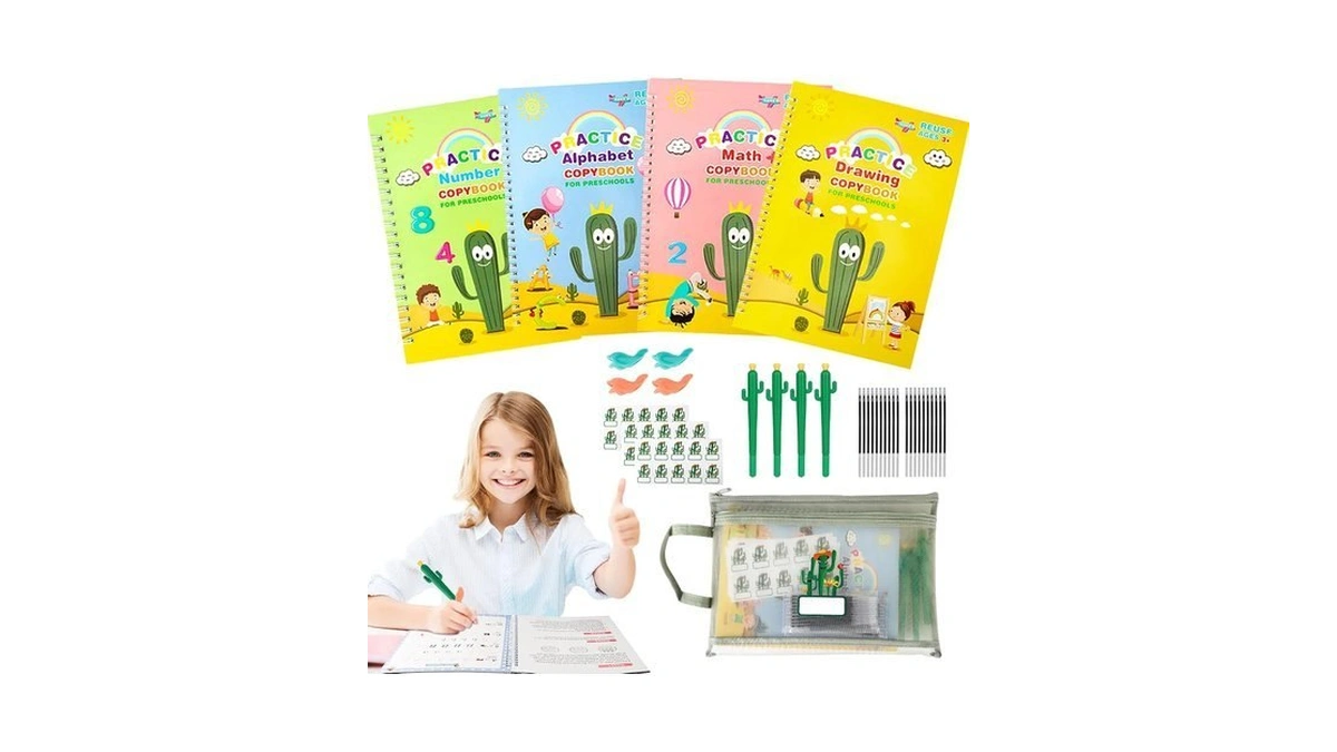Luckfuture Grooved Handwriting Book Practice, Magic Copybooks For Kids Reusable