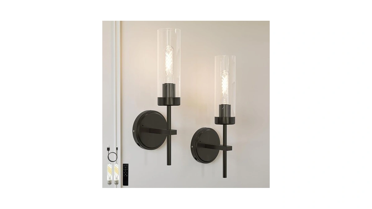 Seasonize Battery Operated Wall Sconces With Remote Control, Black, 16