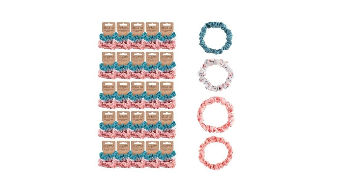 Karma, 100 Piece Set Slim Hair Scrunchies For Women -