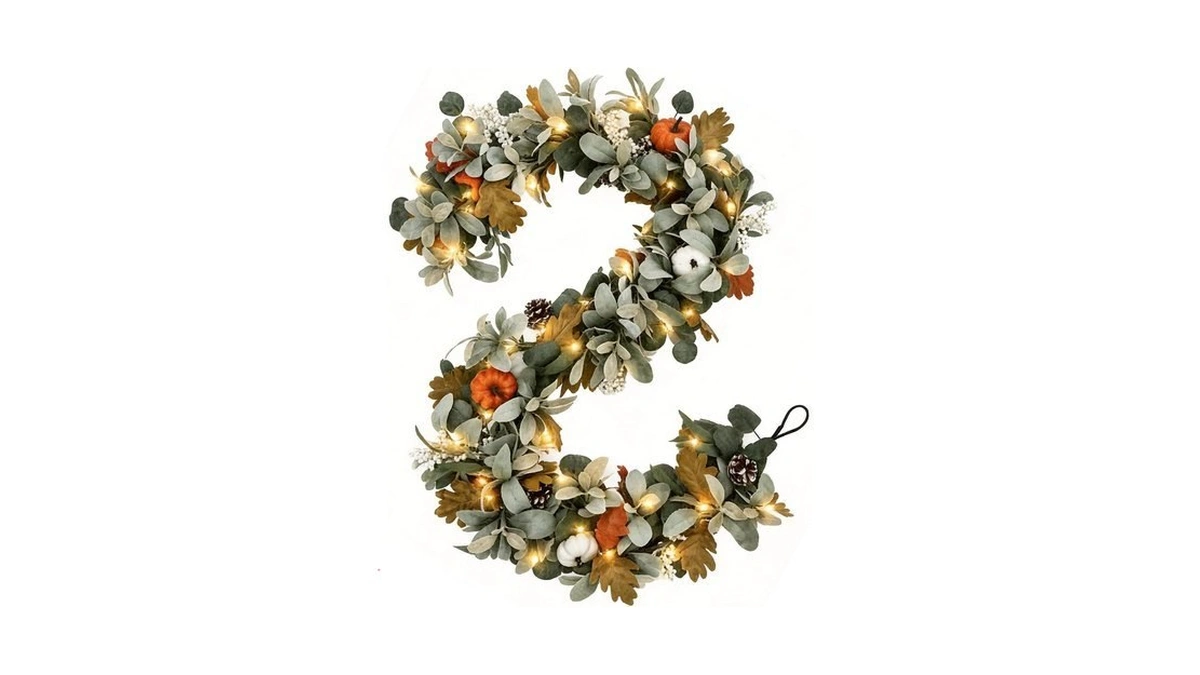Szvrl 6ft Fall Garland With Lights For Autumn Mantel Decor