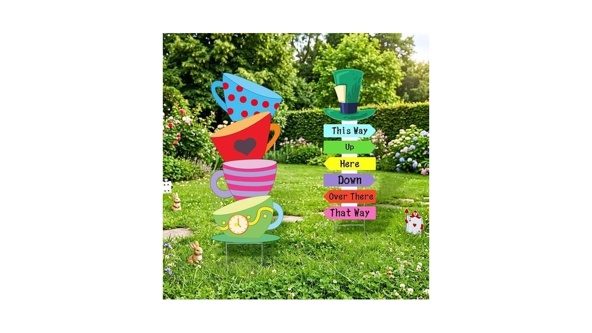 Arqrhtly Wonderland Party Decorations, Garden Tea Party Decor Yard Stakes
