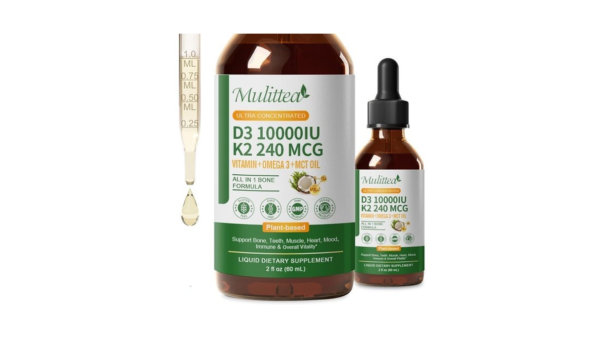 Mulittea (2 Pack) Vitamin D3 K2 Liquid 10000 Iu W/