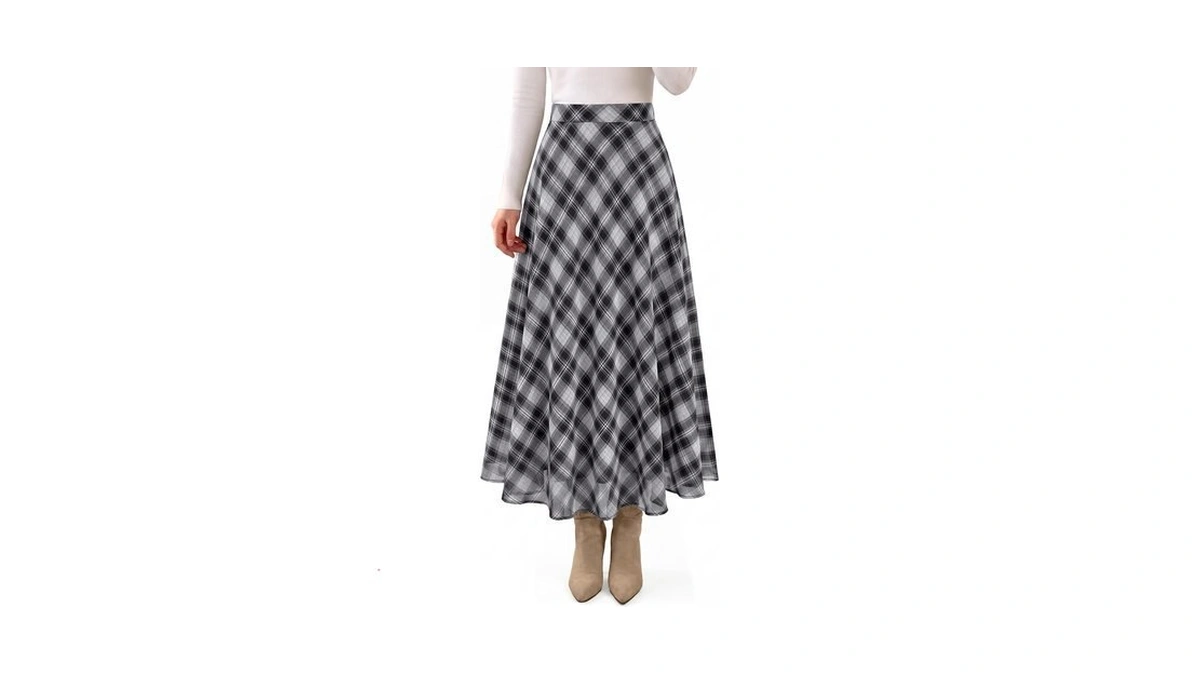 Dowerme Casual A-line Plaid Maxi Skirts For Women Trendy,black,s