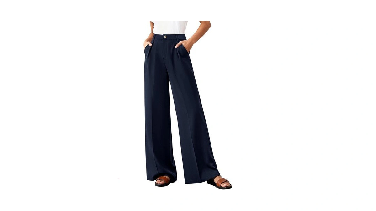 Btfbm Wide Leg High Waisted Dress Pants Women Pockets,navy,medium
