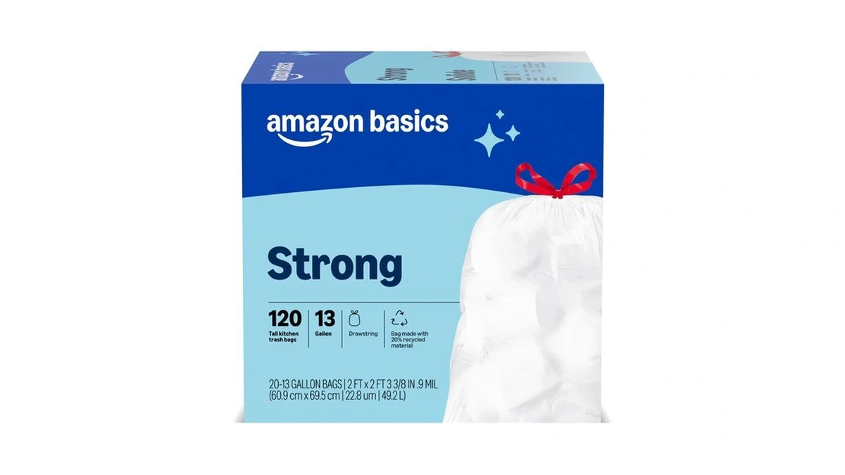 Amazon Basics Trash Bags, Tall Kitchen Drawstring, Unscented, 13 Gallon,