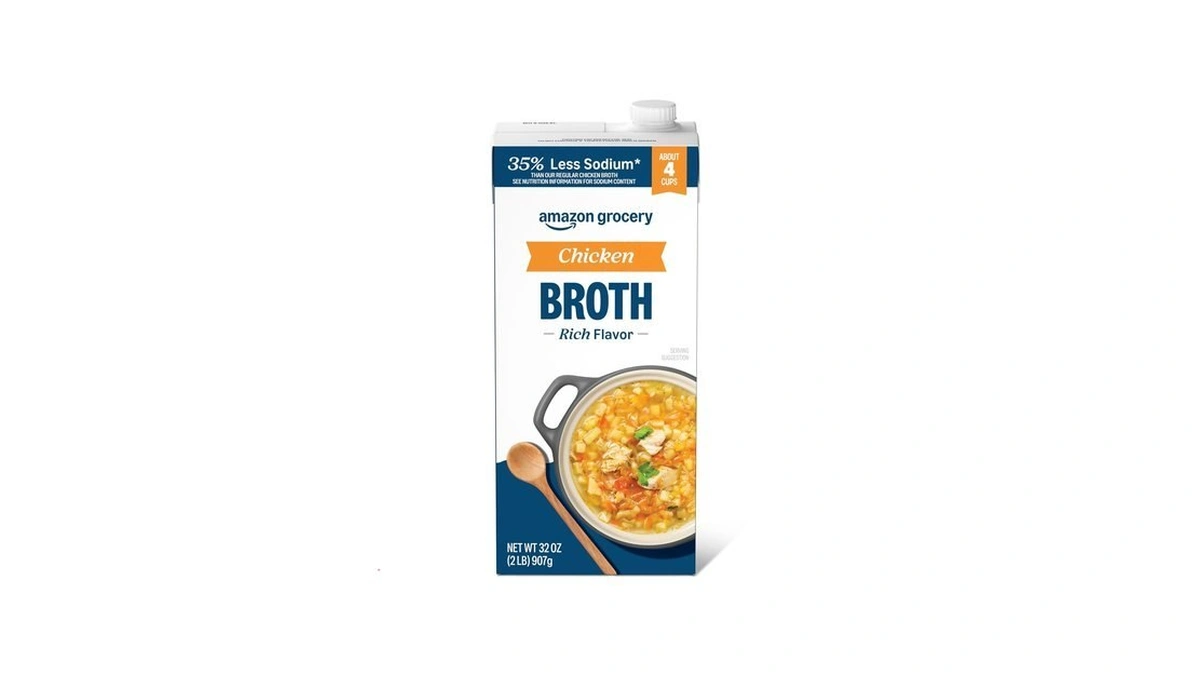 Amazon Grocery, Chicken Broth, 35% Less Sodium, 32 Oz