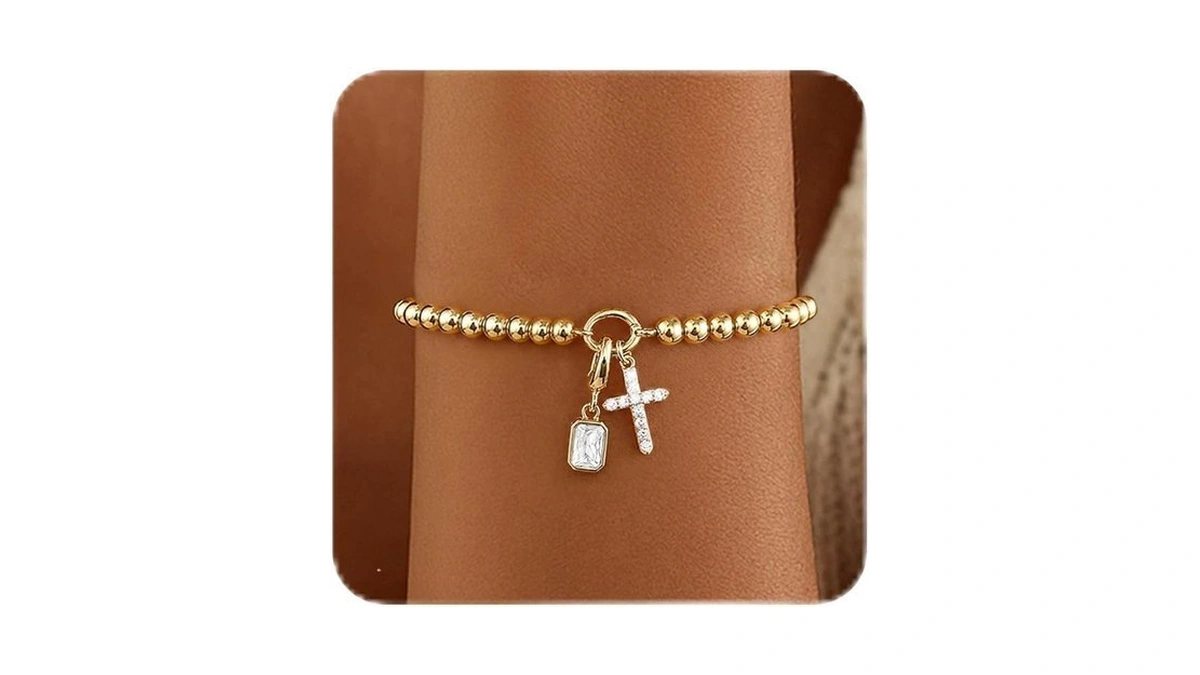 Kelaien Birthstone Gold Beaded Bracelets For Women Trendy Cross Bracelet