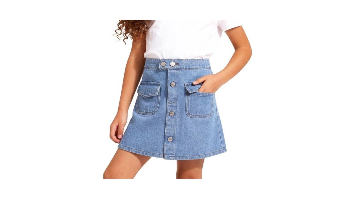 Denim Skirt For Girls Kids Elastic Waist Mini Jean Skirts