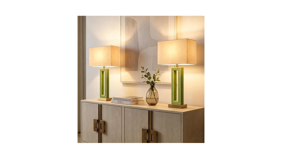 Vortether 22" Modern Ceramic Table Lamps Set Of 2, Green