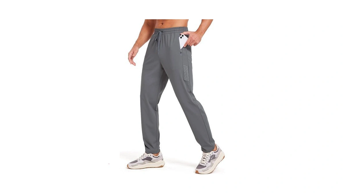 Veobike Men's Track Pants Open Bottom Lightweight Stretch Gym Running
