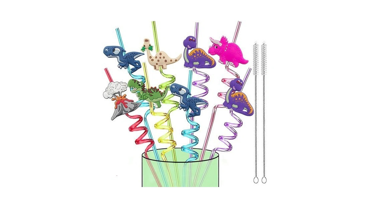Leduo 24 Reusable Drinking Straws For Dinosaur Theme Birthday Party