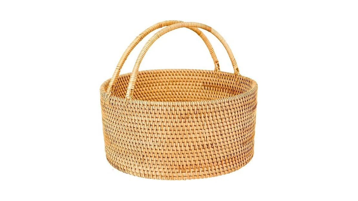 Rattan Picnic Basket With Handle, 13x13x6 In Handwoven Storage Decor