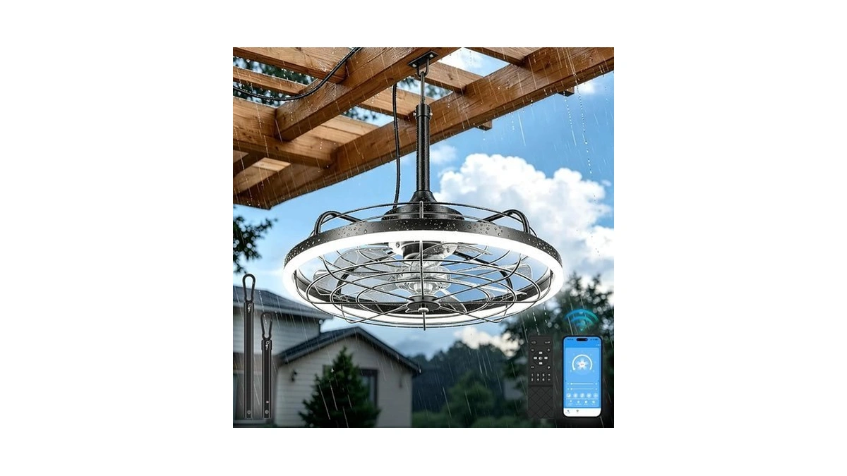 Lundwa 20" Outdoor Ceiling Fan With Light For Patios, Black,