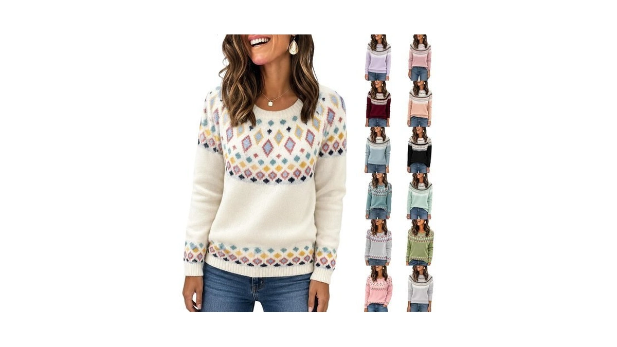 Sweaters For Women Trendy Fair Isle Cute Boho Knit Lightweight