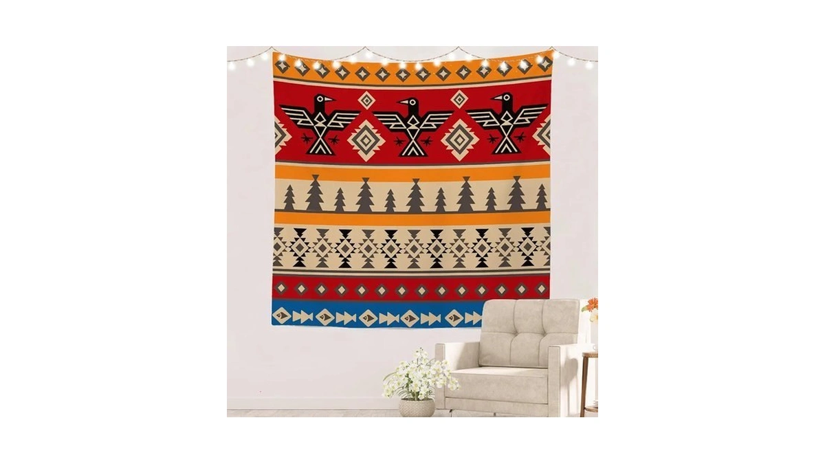 Batmerry Ethnic Geometric Tribal Tapestry, Native American Navajo Tribal Design