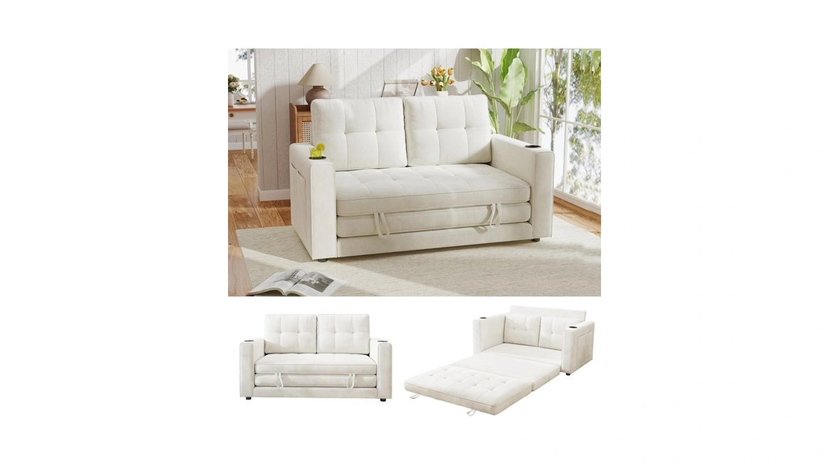 Convertible Sofa Bed, Pull Out Loveseat Sleeper Sofa, 2 In1