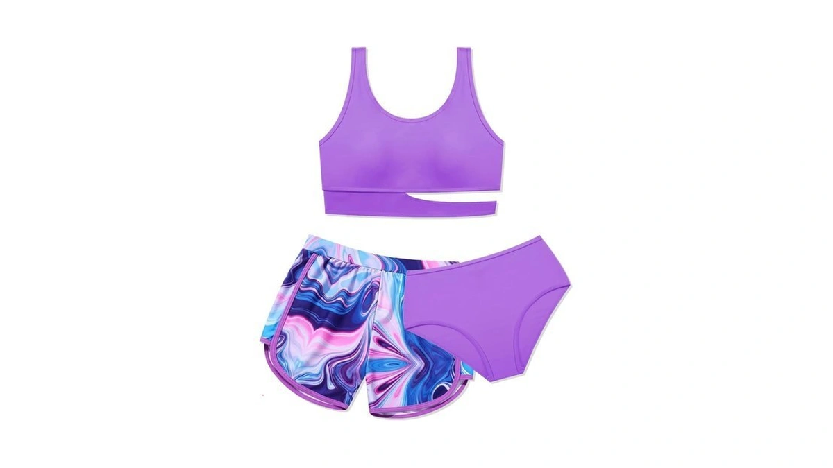 Girls Swimsuit 3 Piece High Waist Sport Bathing Suit Quick