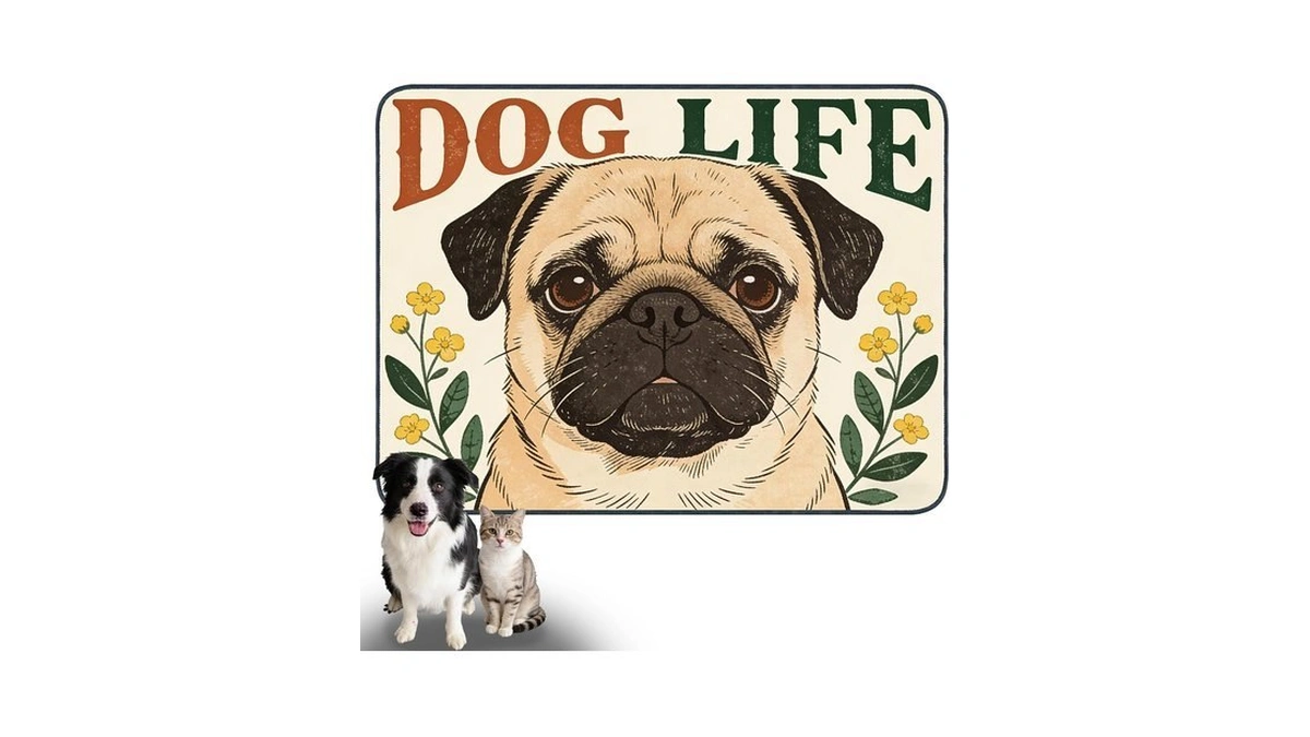 Nuxovilar Pug Inspired Pet Food Mat Polyester 23.62x17.71 Inches