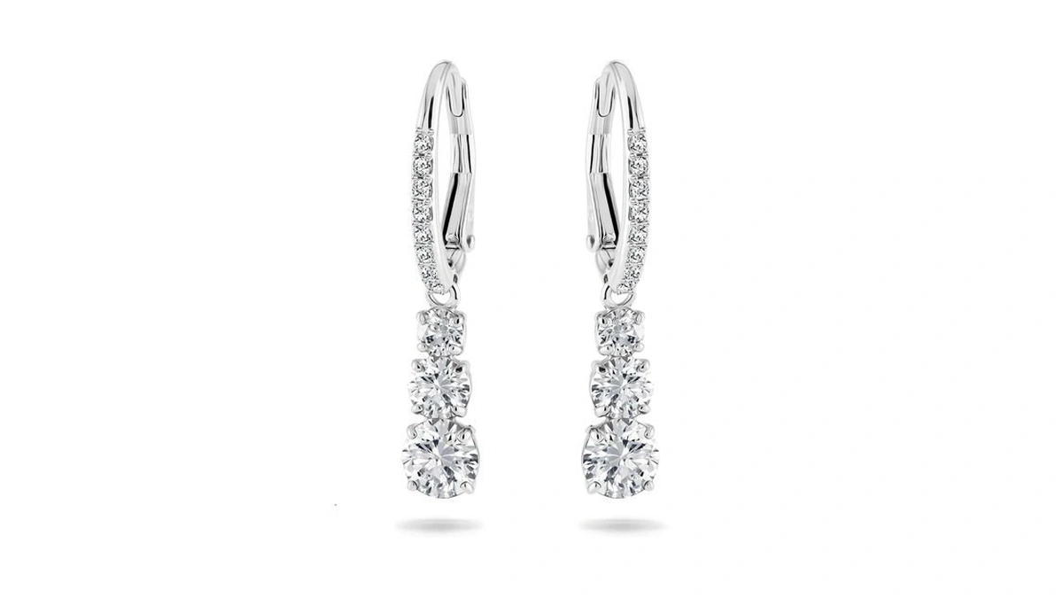 Swarovski Stilla Attract Trilogy Drop Pierced Earrings With White Crystals