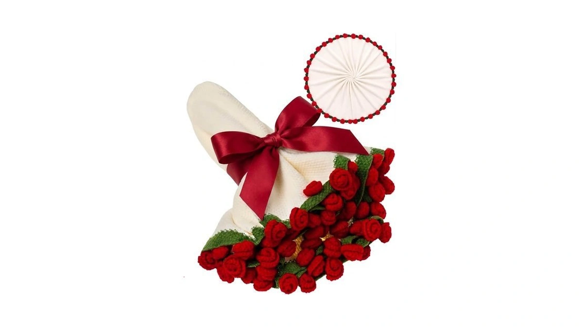 Xaice 60 Red Rose Crochet Flower Bouquet Blanket,43 Inch Handmade