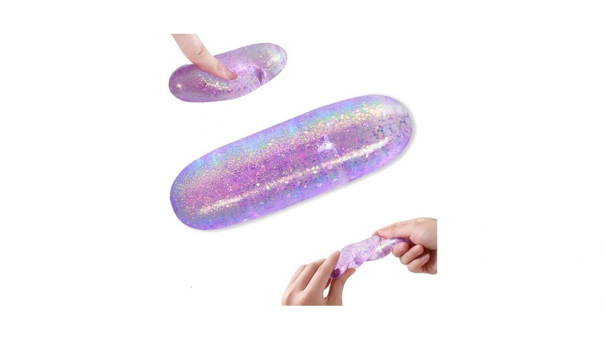 Purple Squishy Stress Capsule, Glitter Sensory Fidget Toy For Kids