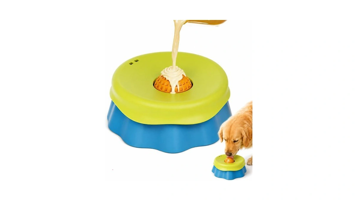 Slow Feeder Dog Bowl With Rolling Ball & Lick Mat