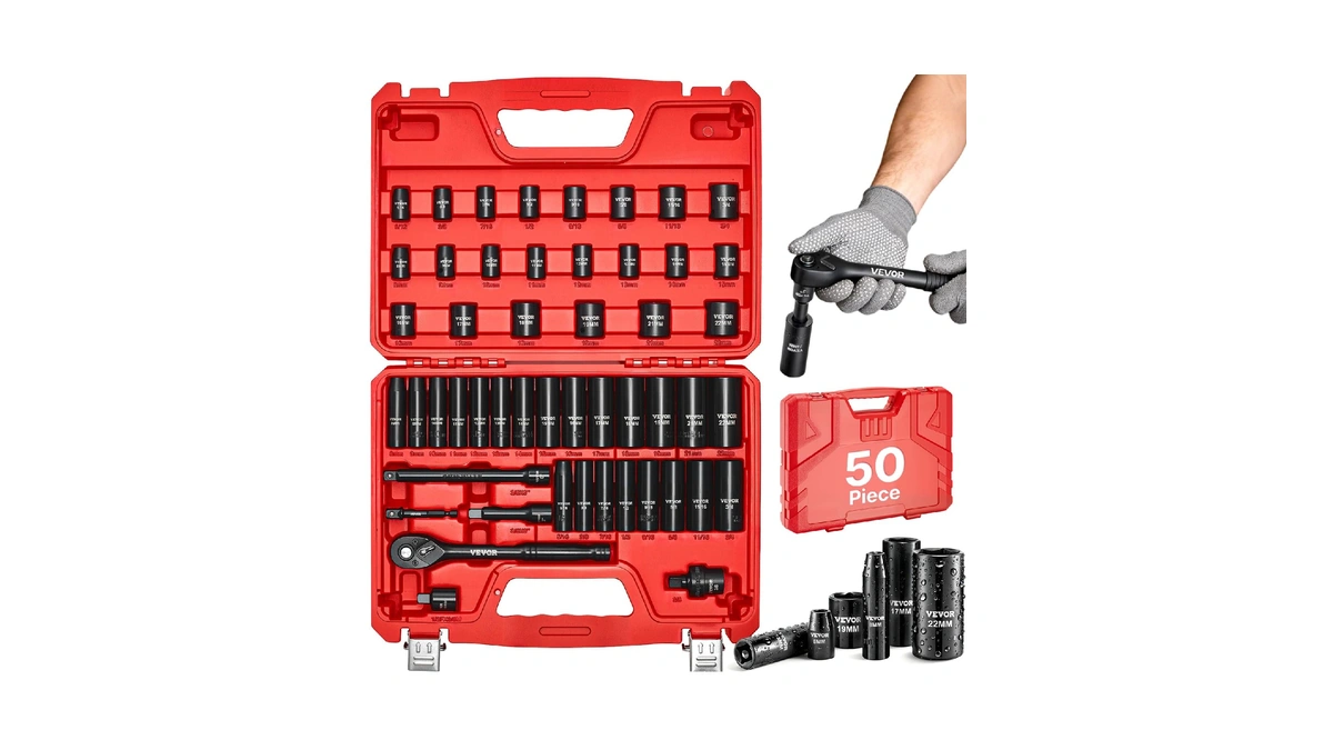 Vevor 3/8" Drive Impact Socket Set, 50-piece, Deep & Shallow
