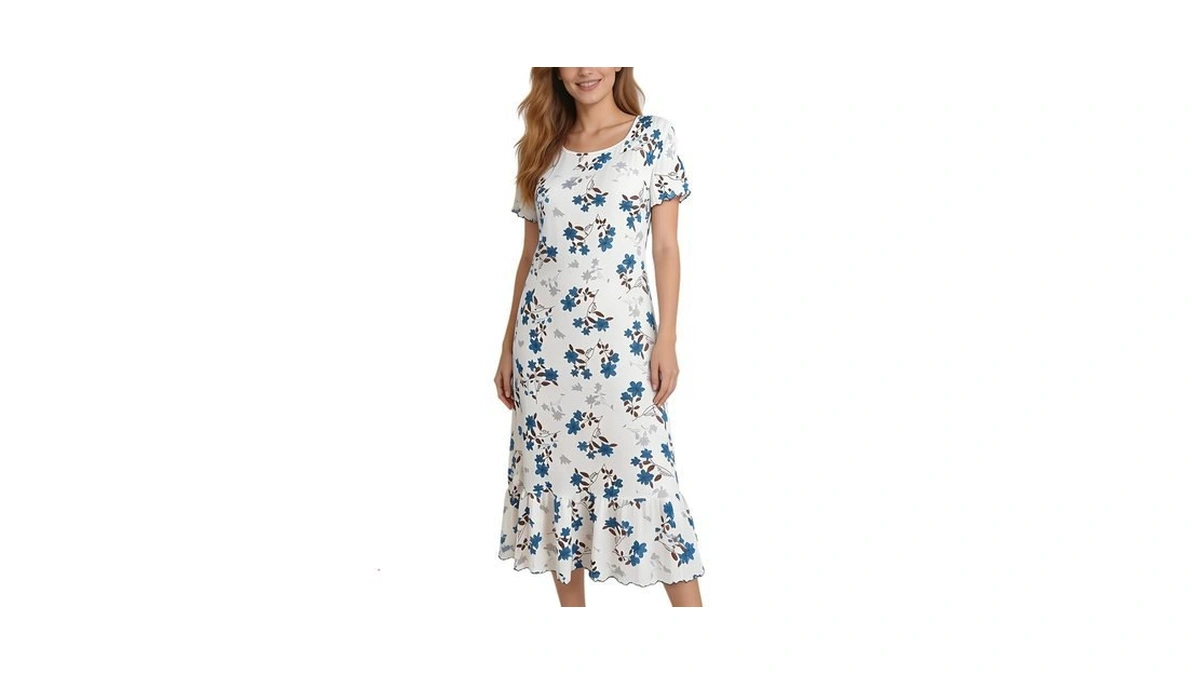 Eternatastic Women's Floral Print Short Sleeve Nightgown Crew Neck House