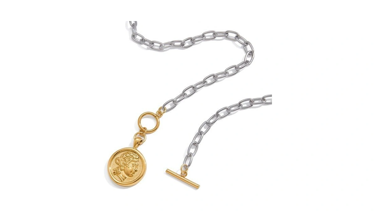 Murna Kare Chunky Statement Two Tone Coin Necklace Trendy Gold